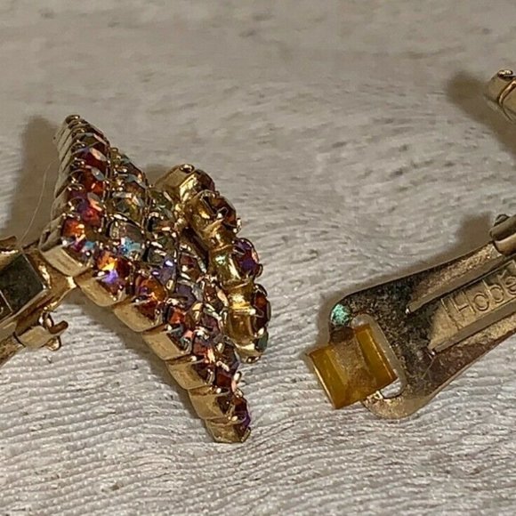 Vintage Signed HOBE Clip Earrings, AB Crystal - Picture 5 of 6
